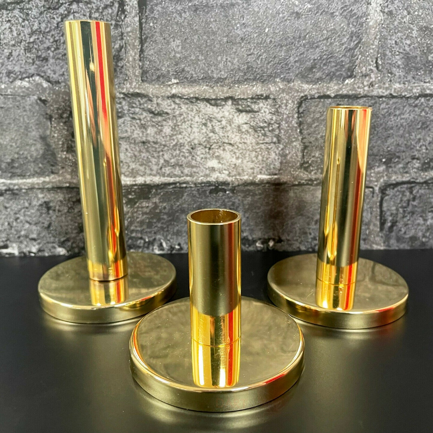 Set mit 3 Kerzenhaltern in Metallic-Gold