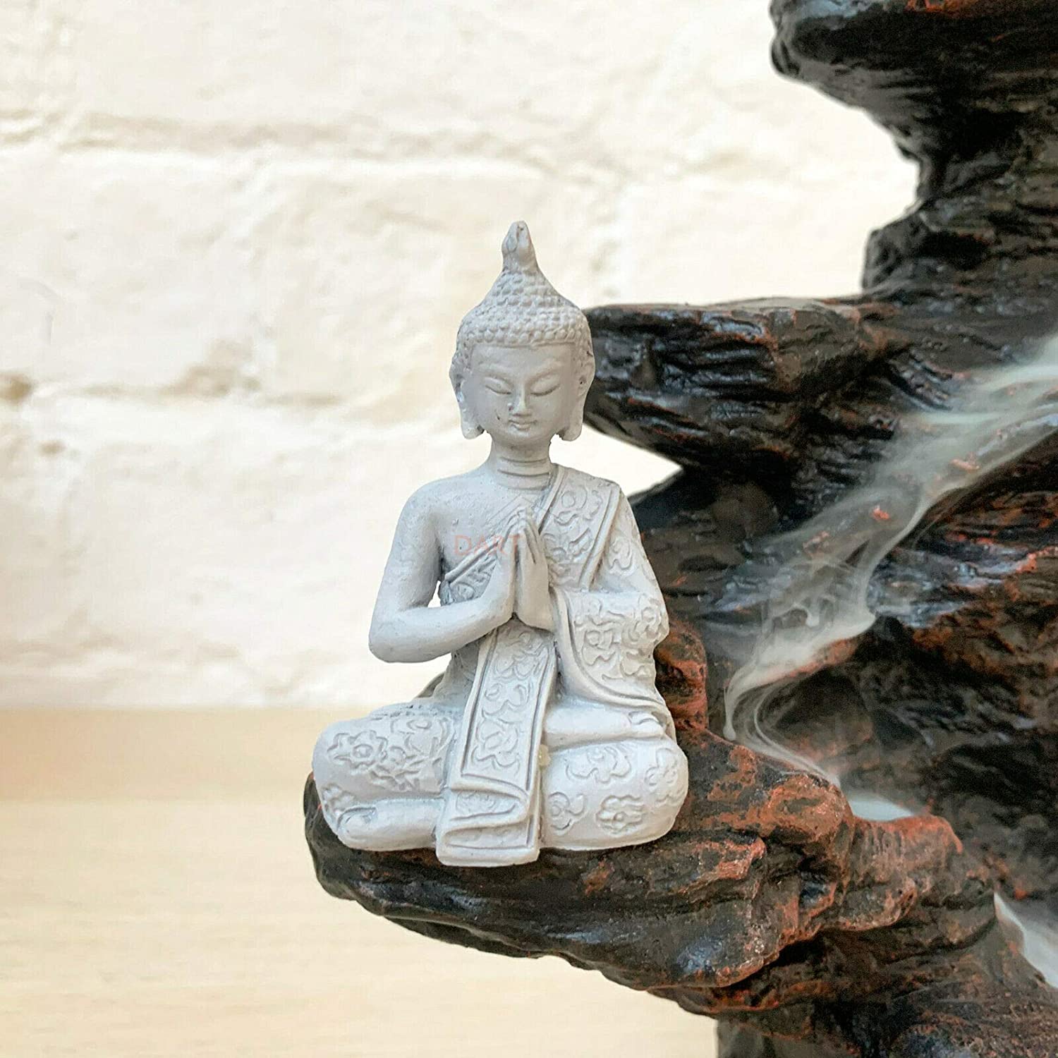 Stone Buddha Incense Backflow Cone Burner Mountain Waterfall