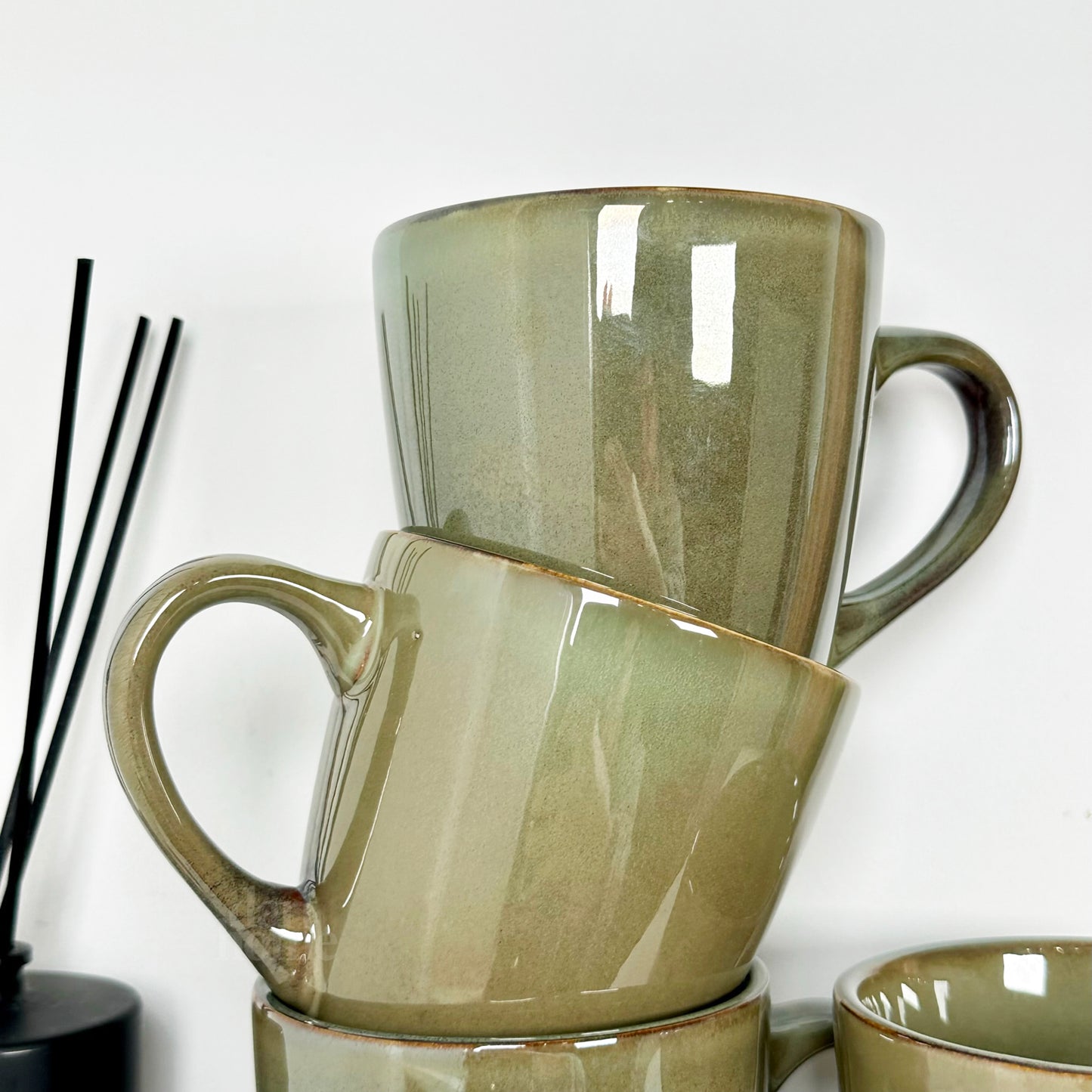 4pc Stoneware Reactive Glaze 400ml Mugs - Green