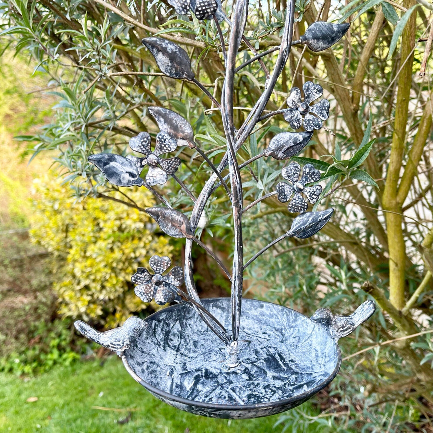 Grey Metal Hanging Bird Feeder
