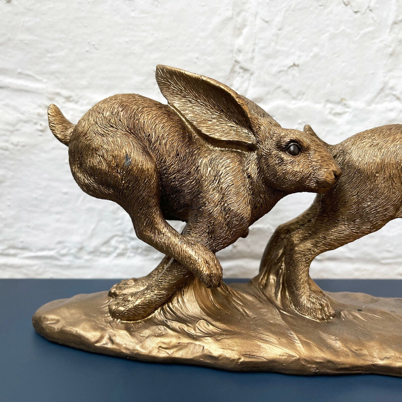 Resin Bronze Two Jumping Hares Sculpture