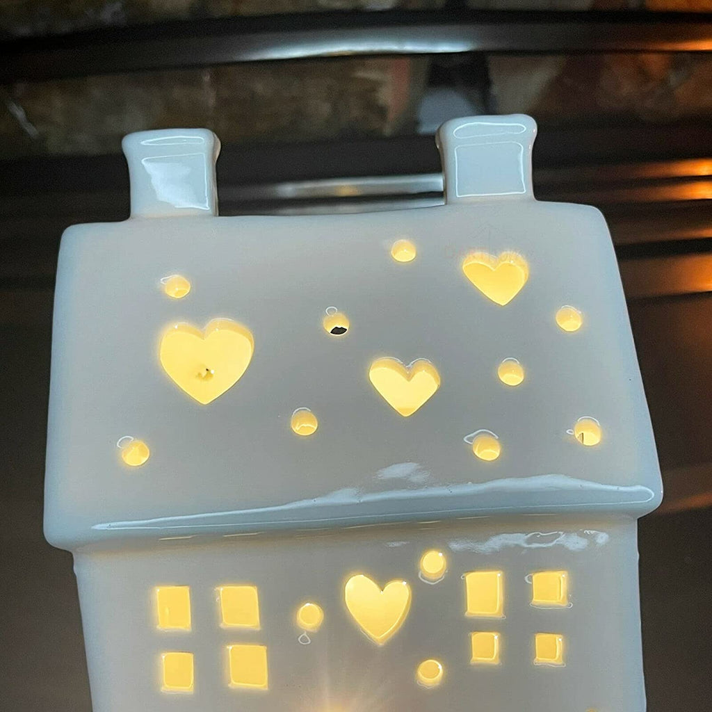 LED Light Up White Ceramic House Christmas Decorations