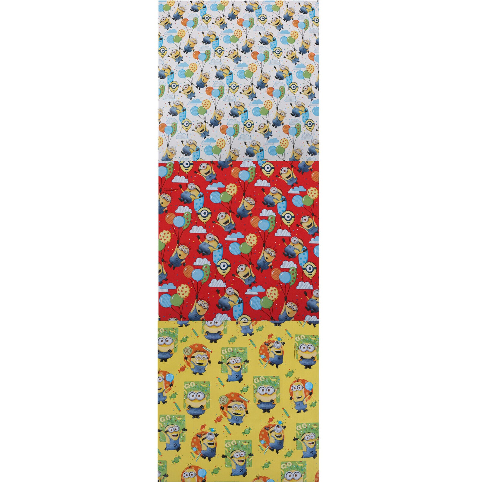3 x sortiertes Geschenkpapier „Ich – Einfach Unverbesserlich Minions“.
