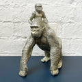 Silver Gorilla With Climbing Baby Ornament