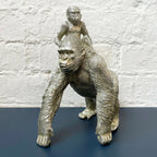 Silver Gorilla With Climbing Baby Ornament