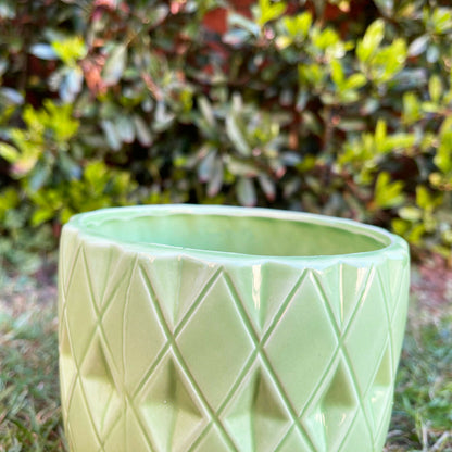 Ceramic Green Geometric Planter 13cm
