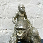 Silver Gorilla With Climbing Baby Ornament