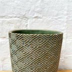 Cement Tall Diamond Plant Pot 17cm - Green & Gold