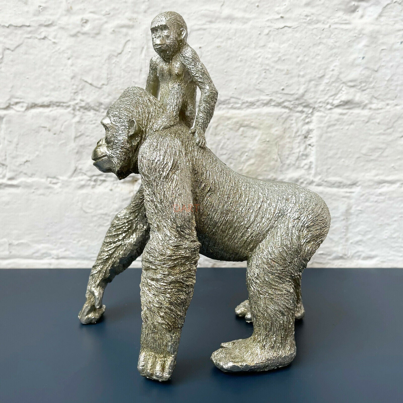 Silver Gorilla With Climbing Baby Ornament