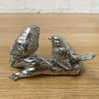Silberne Vögel auf Ast Figur