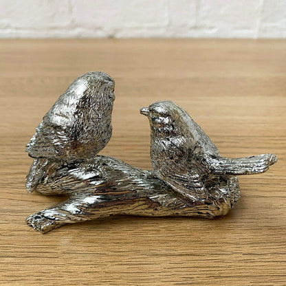 Silver Birds On Branch Figurine