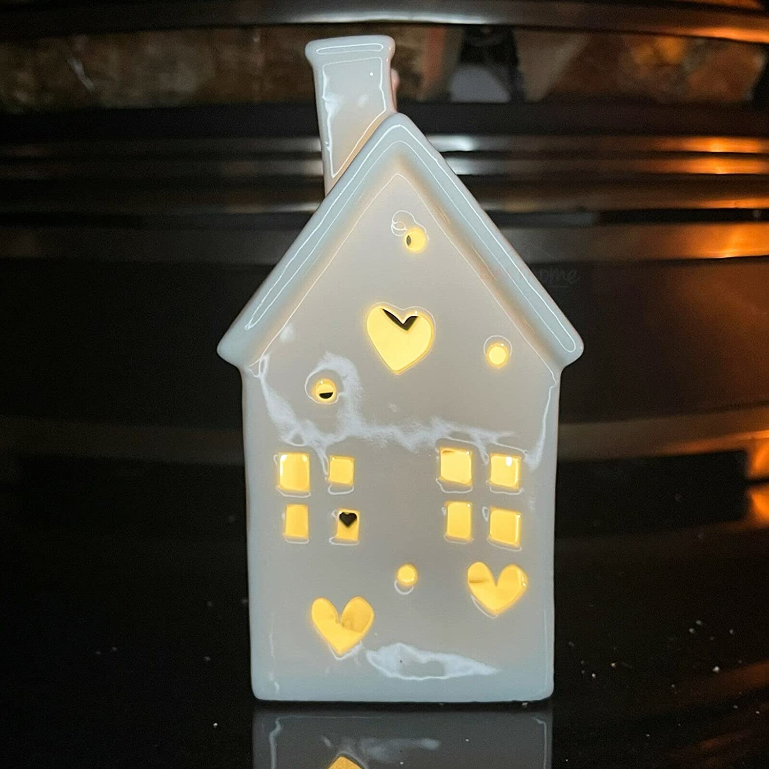 LED Light Up White Ceramic House Christmas Decorations