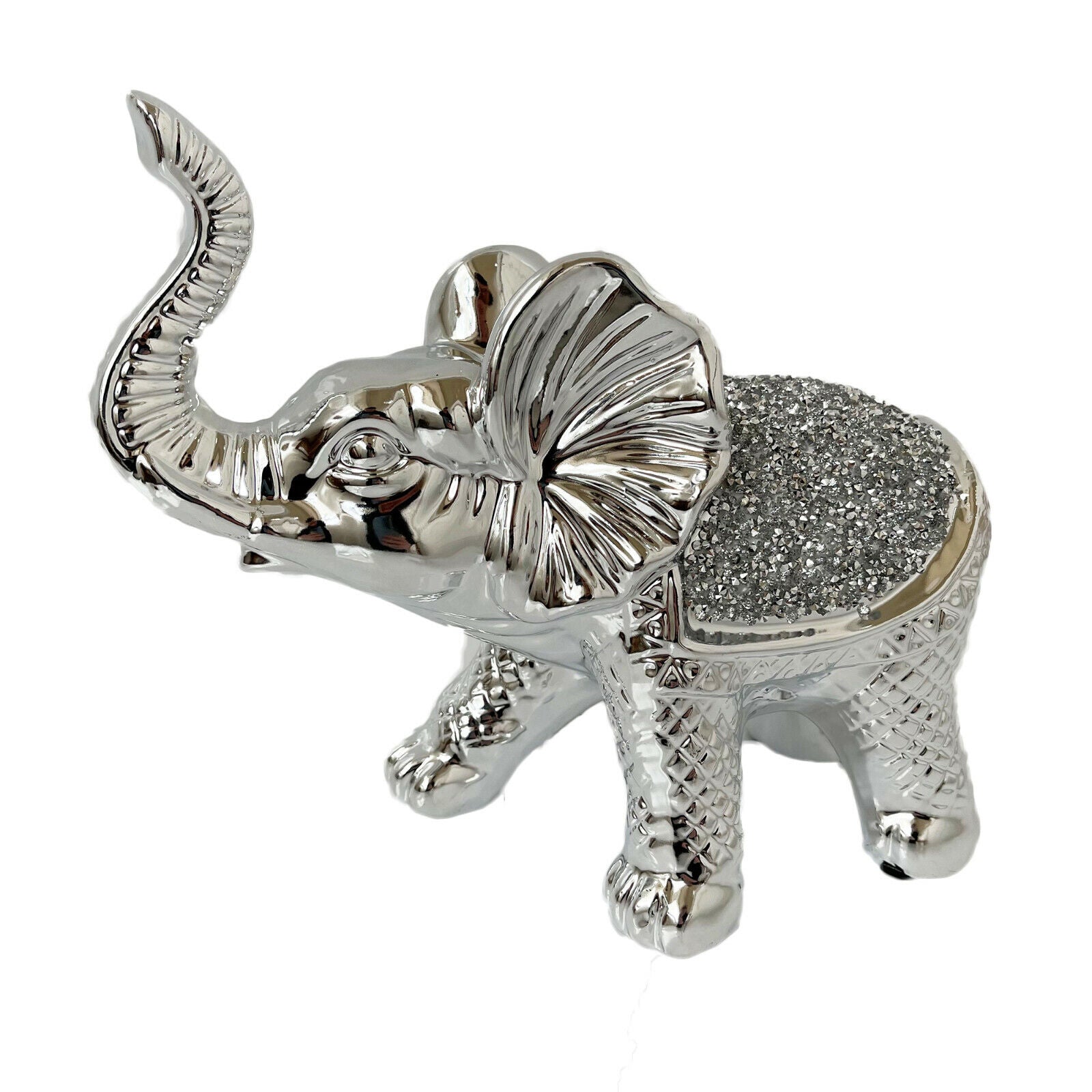 Silver Diamante Elephant Ornament
