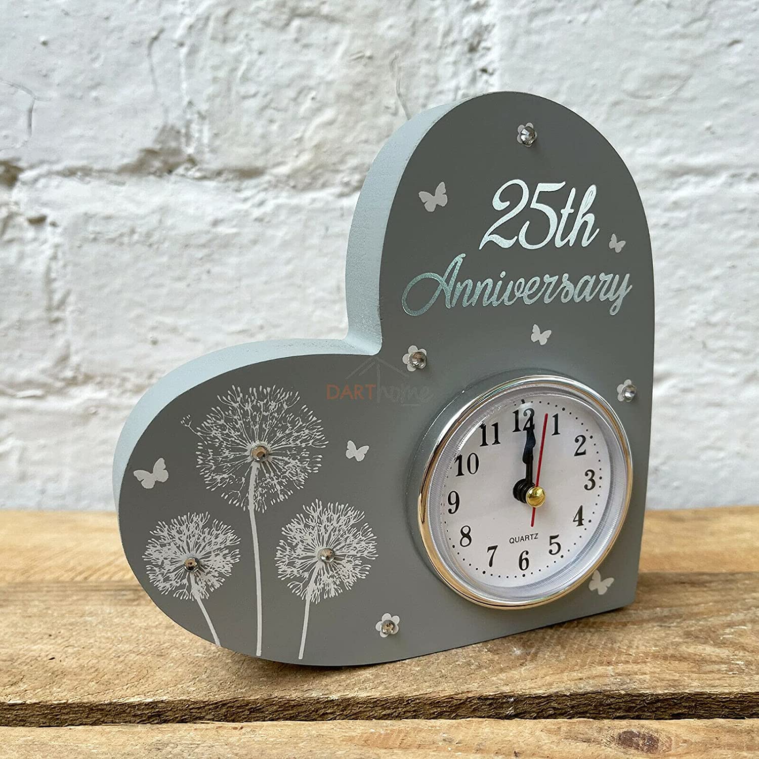25th Silver Anniversary Love Heart Clock