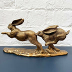 Resin Bronze Two Jumping Hares Sculpture