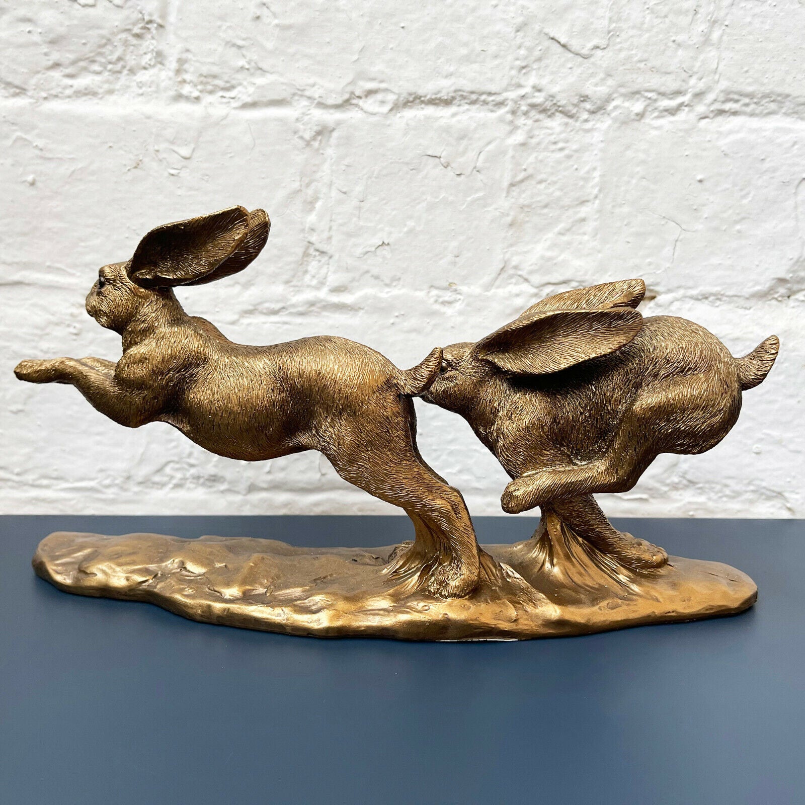 Resin Bronze Two Jumping Hares Sculpture