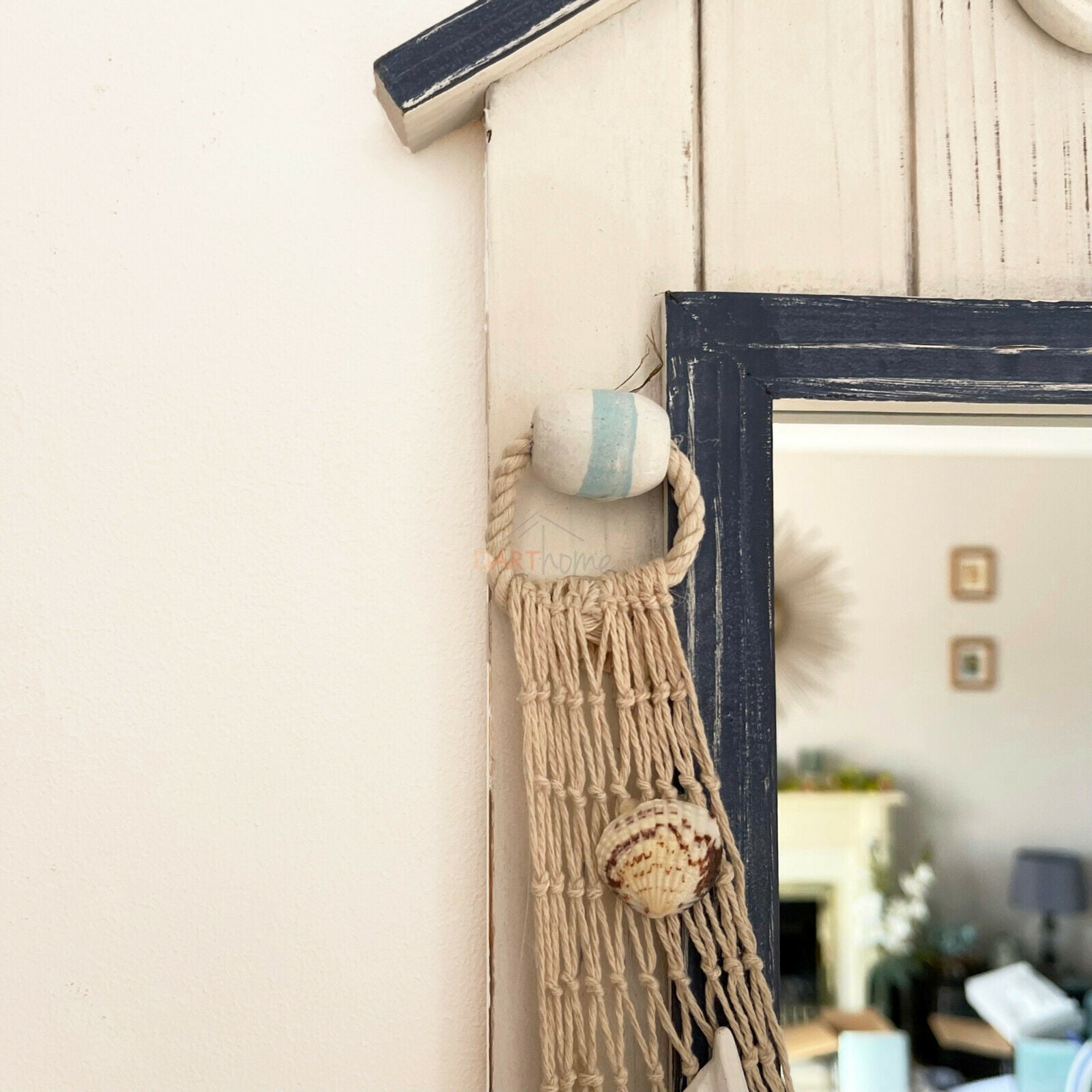 Wooden Beach Hut Nautical Bathroom Wall Mirror 2x Key Hooks