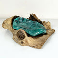 Rectangular Molten Glass Soap Dish On Teak Root Wood Stand