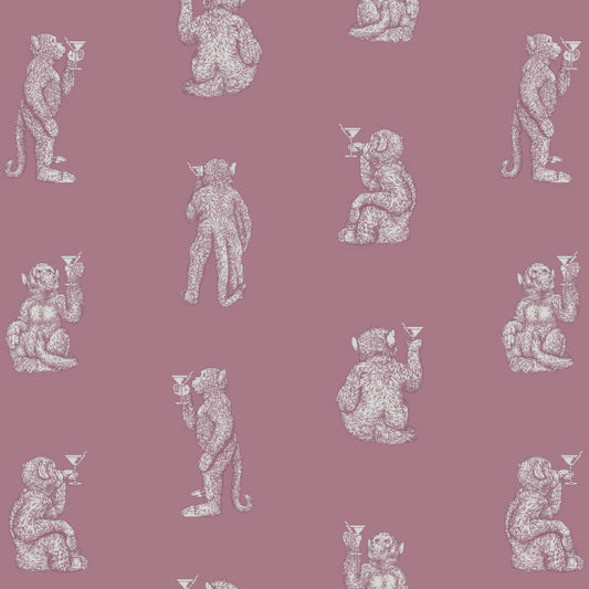 Pink Cocktail Monkey Luxury Wallpaper 10m Roll