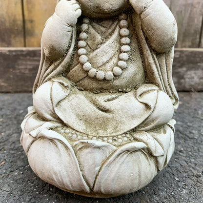 Skulptur eines glücklichen Mönchs aus Stein