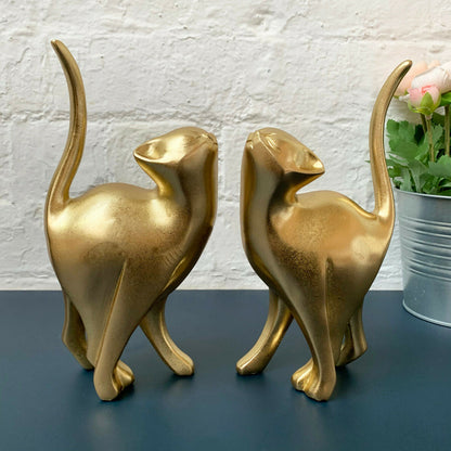 Set mit 2 goldenen Katzenpaar-Ornamenten