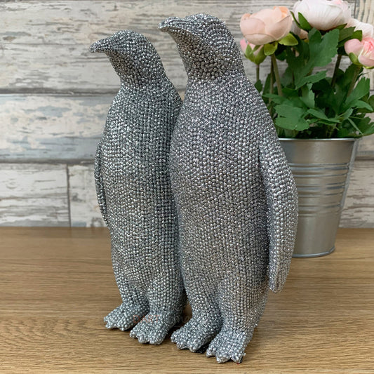 Silver Penguin Couple Ornament