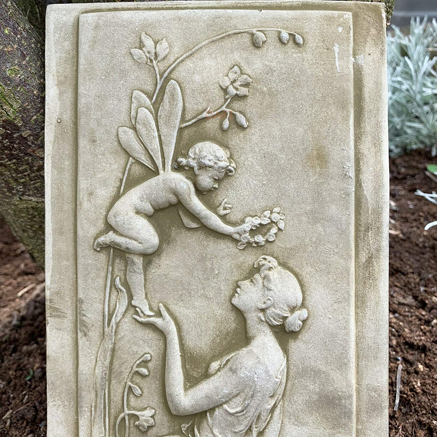 Stone Nymph And Angel Cherub Wall Plaque B
