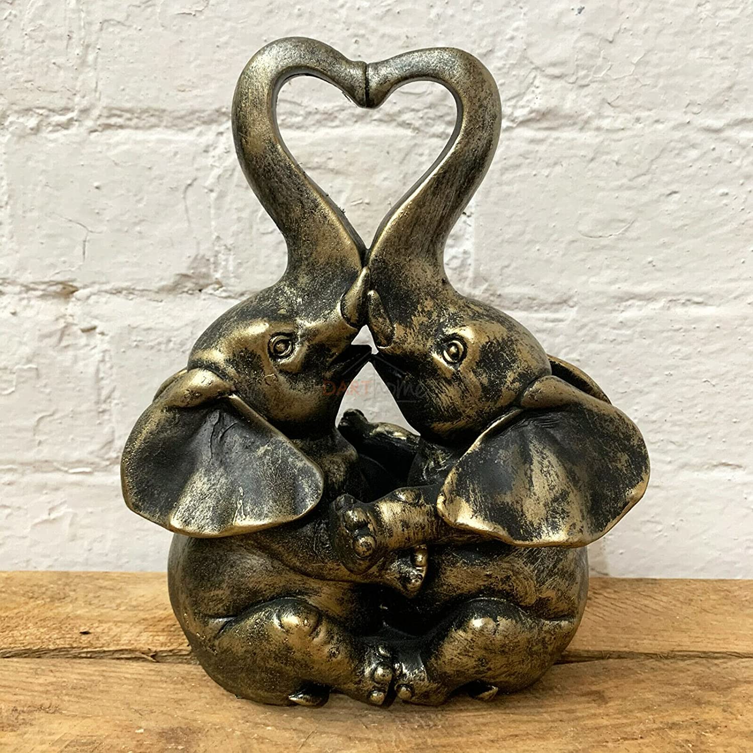 Distressed Gold Resin Love Elephant Ornament