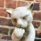 Stone Paw Licking Cat Garden Sculpture