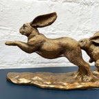 Resin Bronze Two Jumping Hares Sculpture