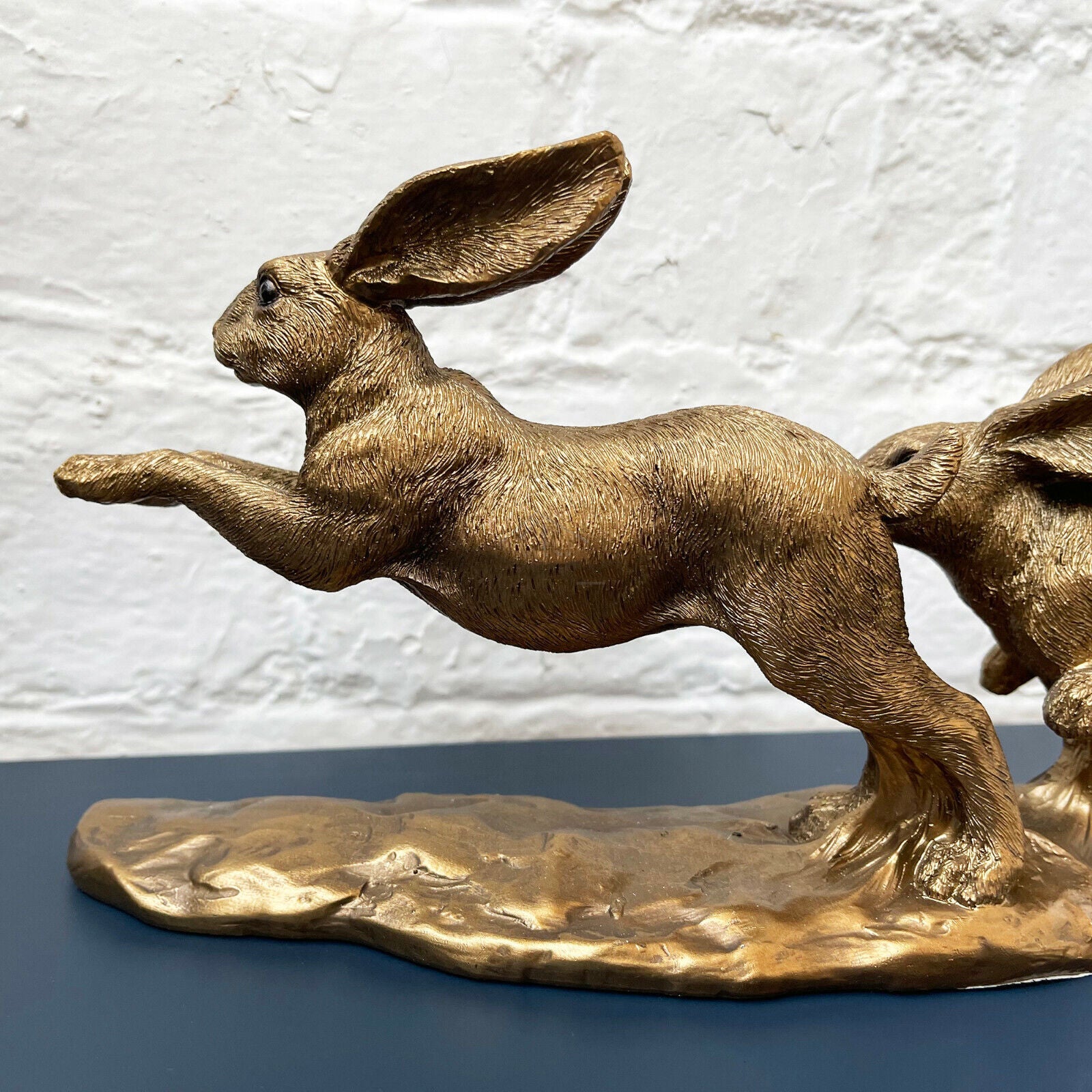Resin Bronze Two Jumping Hares Sculpture