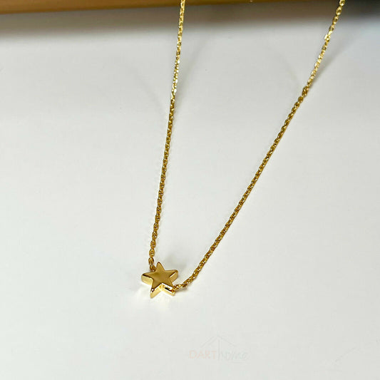 Gold Star Bead Chain Womens Necklace 18"