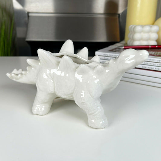 White Ceramic Stegosaurus Dinosaur Planter