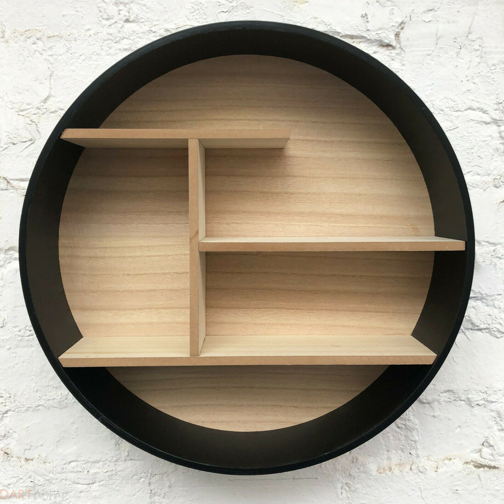 Schwarzes rundes Holzregal