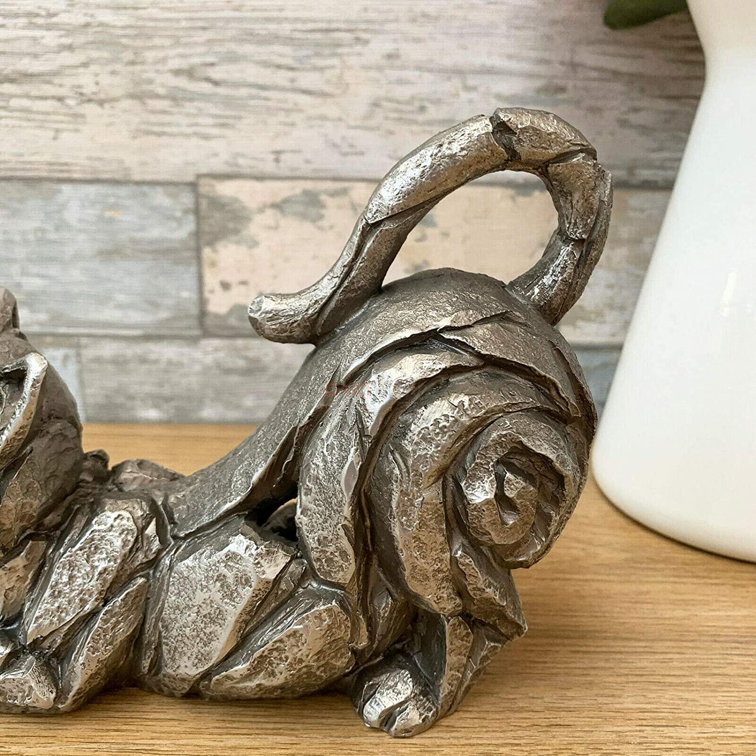 Silver Stretching Cat Sculpture