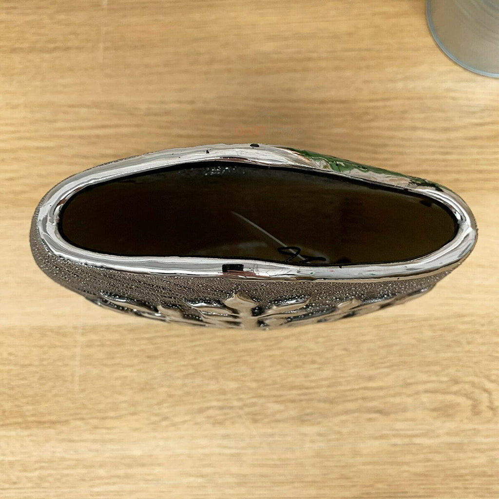 Ceramic Gun Metal Wide Tree Of Life Vase