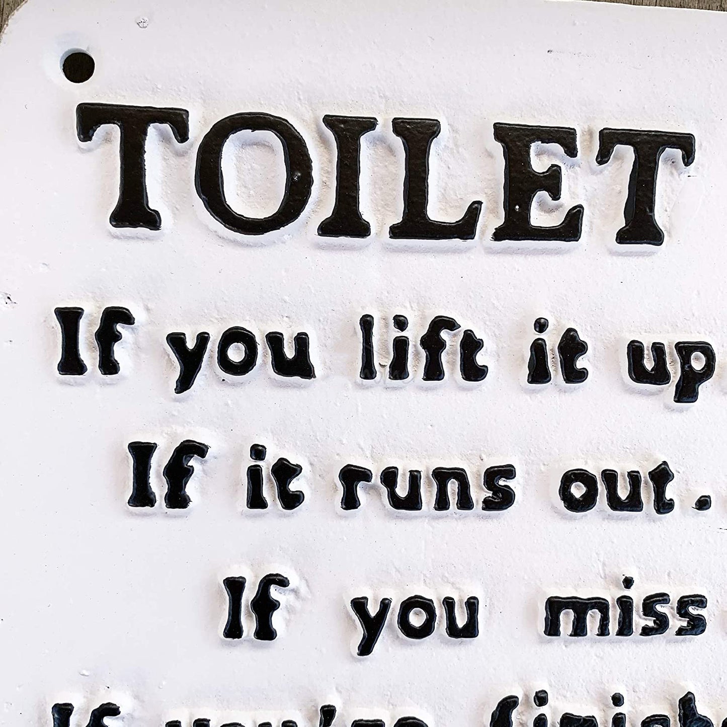 White Cast Iron Toilet Rules Sign