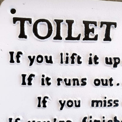 White Cast Iron Toilet Rules Sign