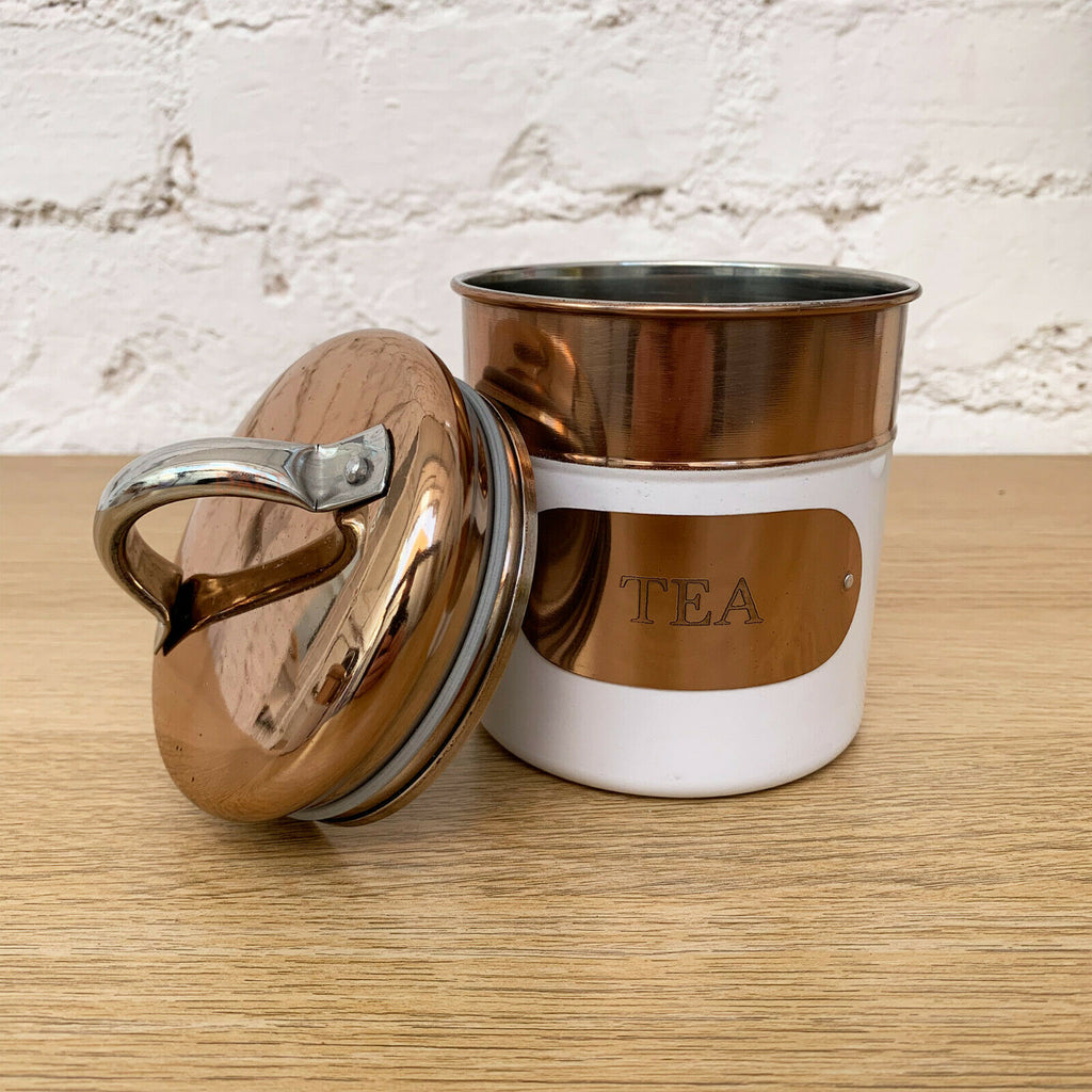 Copper & White Tea Coffee Sugar Storage Canisters