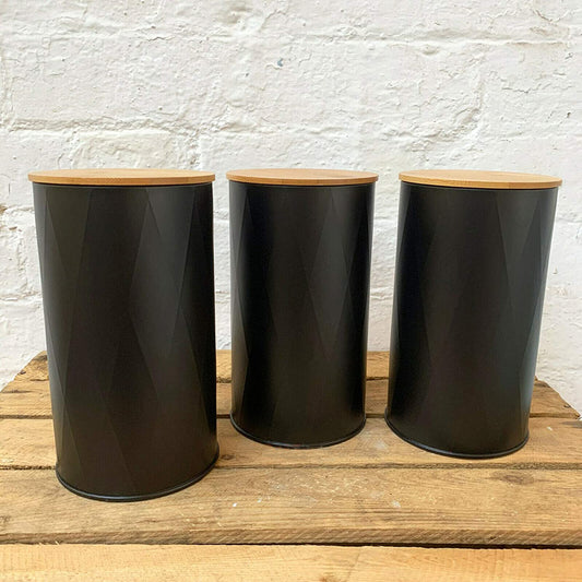 Set mit 3 großen schwarzen Vorratsbehältern