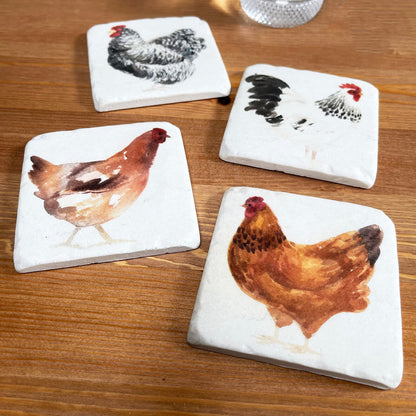 Set Of 4 Ceramic Chicken Coasters