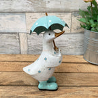 Aqua Blue Polka Dot Duck With Umbrella