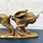 Resin Bronze Two Jumping Hares Sculpture