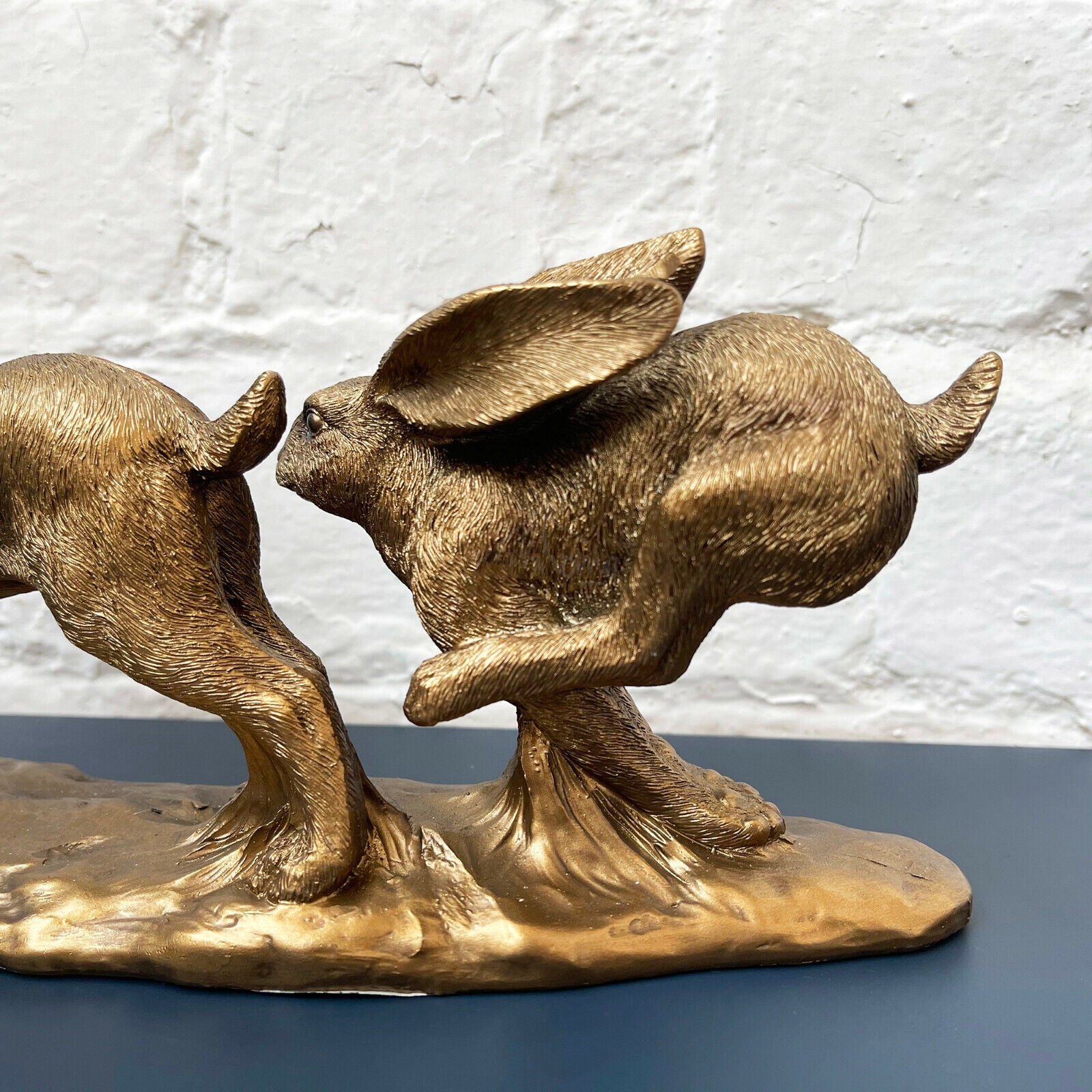Resin Bronze Two Jumping Hares Sculpture