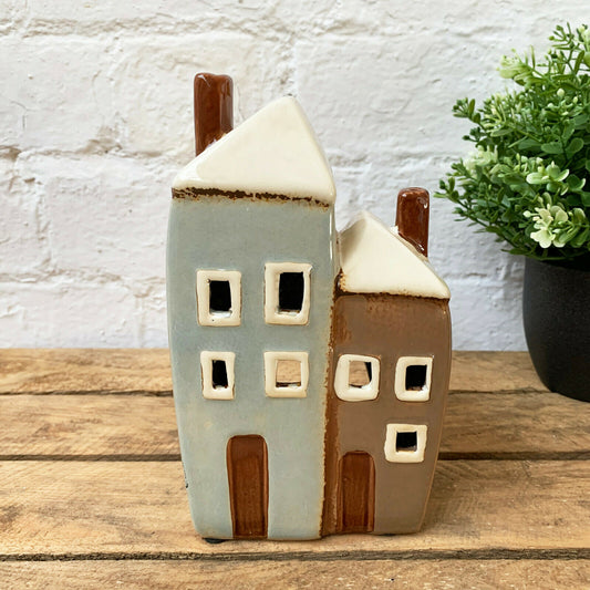 Ceramic 2 Houses Tea Light Holder