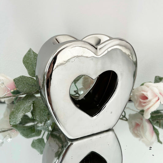 Chrome Silver Love Heart Oil Warmer