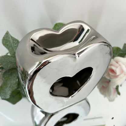 Chrome Silver Love Heart Oil Warmer