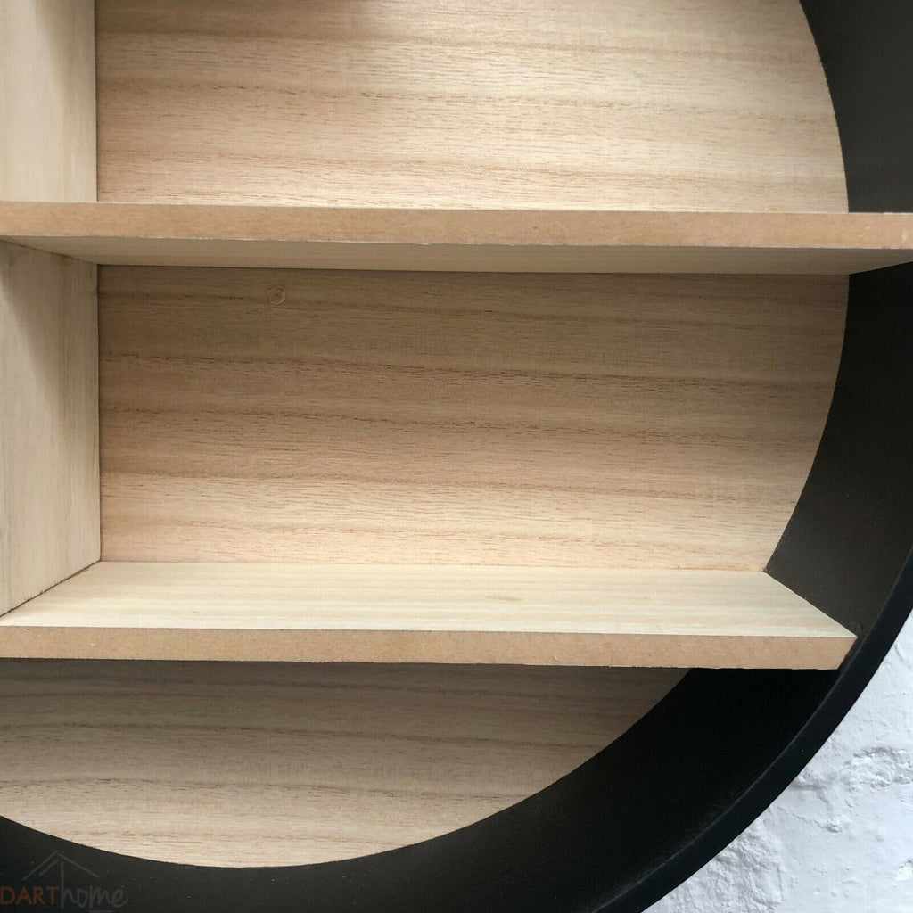 Schwarzes rundes Holzregal