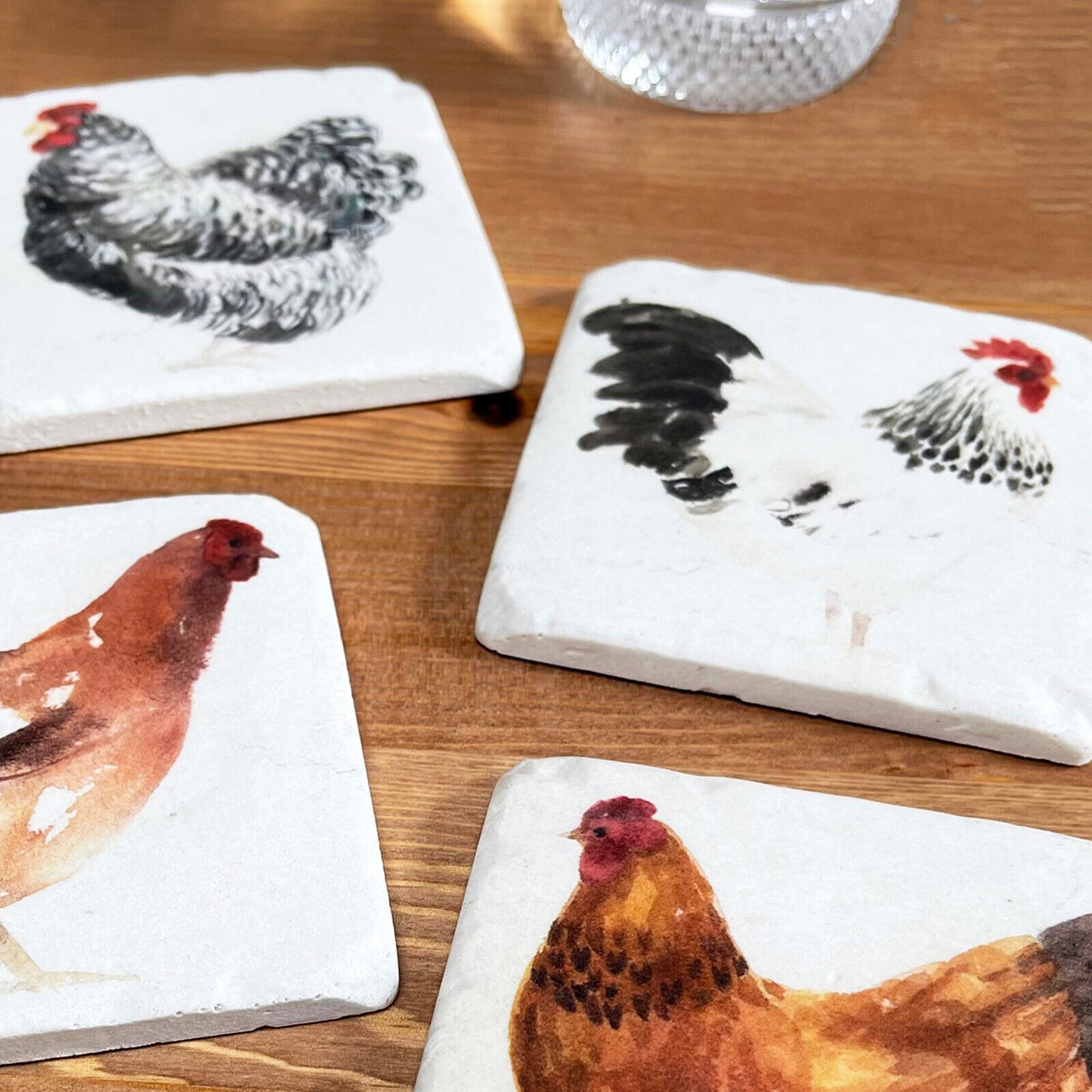 Set Of 4 Ceramic Chicken Coasters