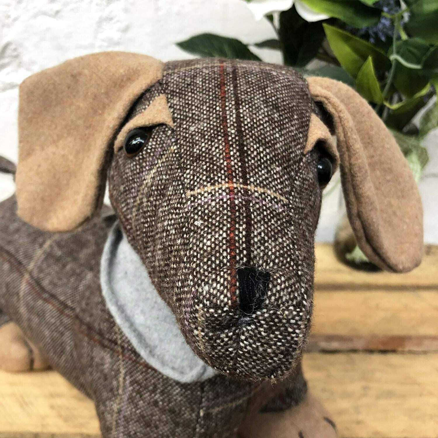Tartan Brown Sausage Dog Doorstop